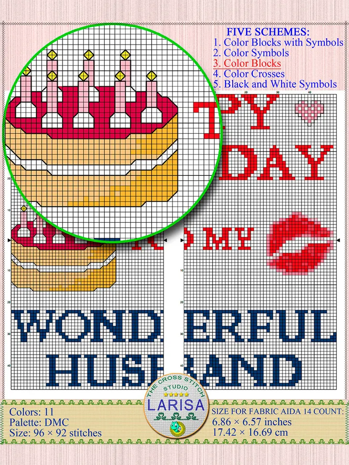 Happy Birthday To My Wonderful Husband Cross Stitch Pattern