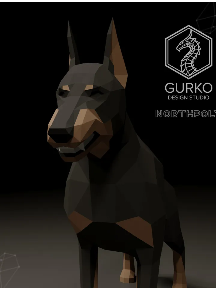Angry Doberman Papercraft, Dog, Digital Template, PDF Download, Gurko, 3D Low Poly, Pepakura, Origami Sculpture, Paper Party Decor, DIY Gift
