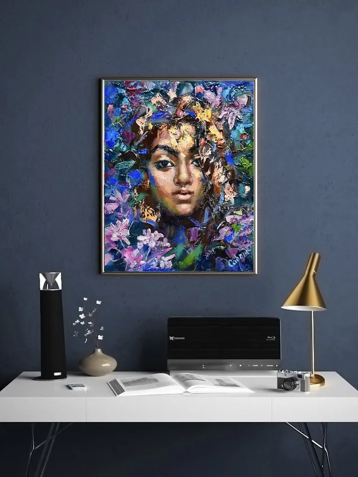 Girl Painting Original Painting Portrait Woman Artwork Flowers