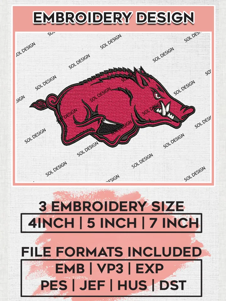Arkansas Razorbacks Embroidery Designs, NCAA Logo Machine Embroidery Files, NCAA Razorbacks Logo, NCAA Embroidery Designs, Machine Embroidery Designs, Digital Download