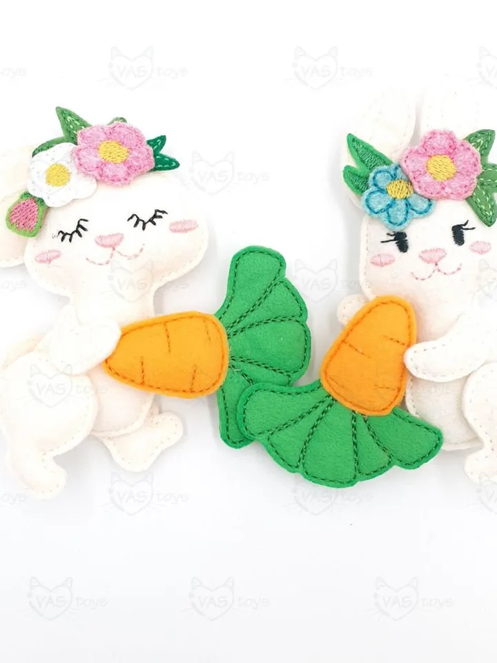 ITH Easter Bunny with Flowers Embroidery Design, Felt Rabbit Soft Toy Pattern Pack, 4x4 Hoop Digital File