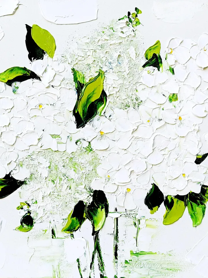White Hydrangea Painting Original Art Impasto Oil Painting Christmas Gifts Abstract Floral Palette knife Flower Painting