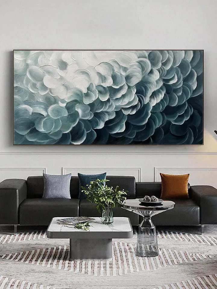 Original Blue and White Waves Oil Painting on Canvas Abstract Textured Wall Decor for Modern, Large Wall Art Living room Wall Art Home Decor