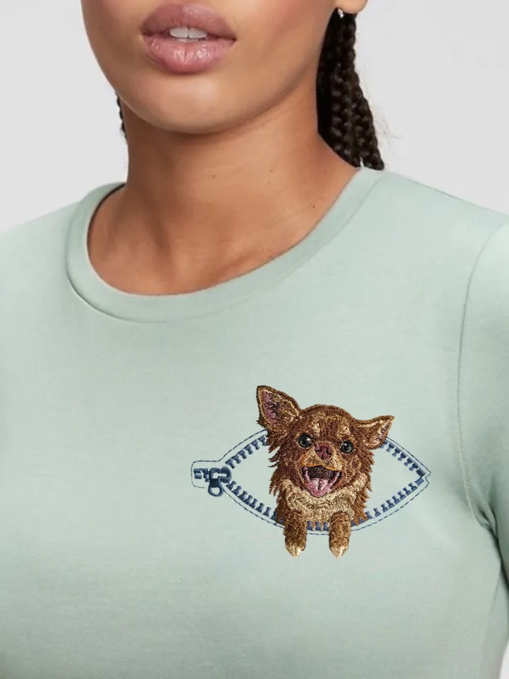 Chihuahua in a zipper pocket Miniature realistic machine embroidery design Pet design Dog realistic pattern Chihuahua embroidery pattern