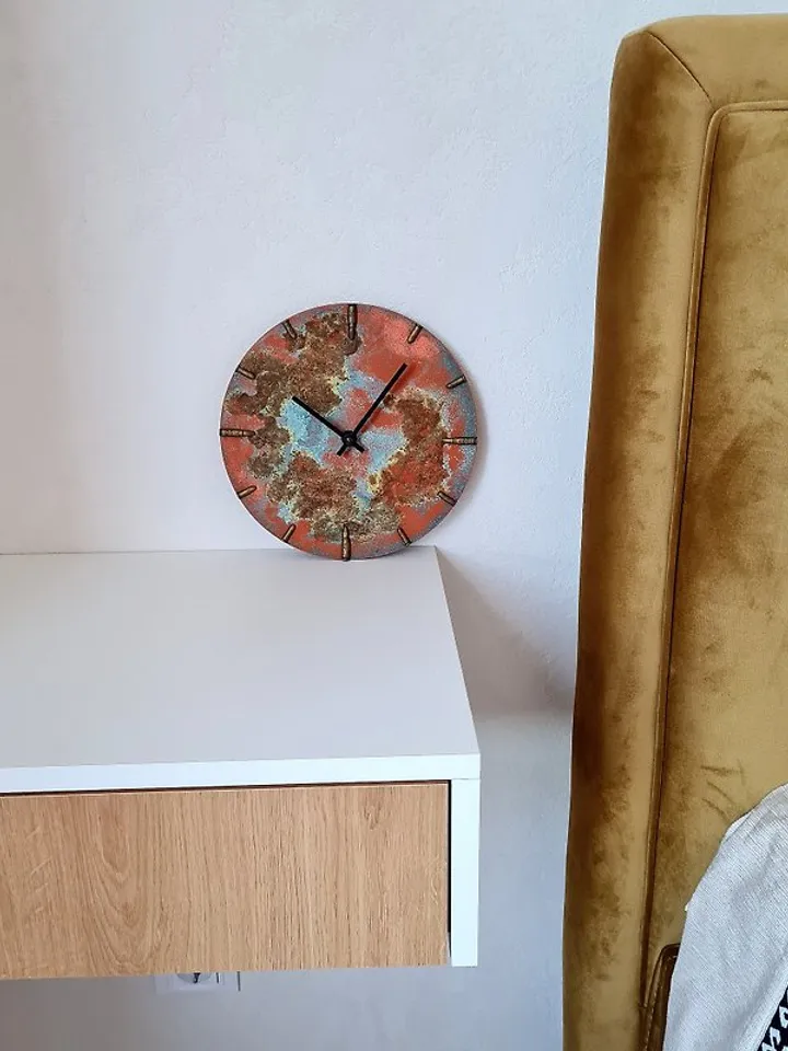 Rusty retro wall clock Art wall clock Unique hand painted clock  Silent clock
