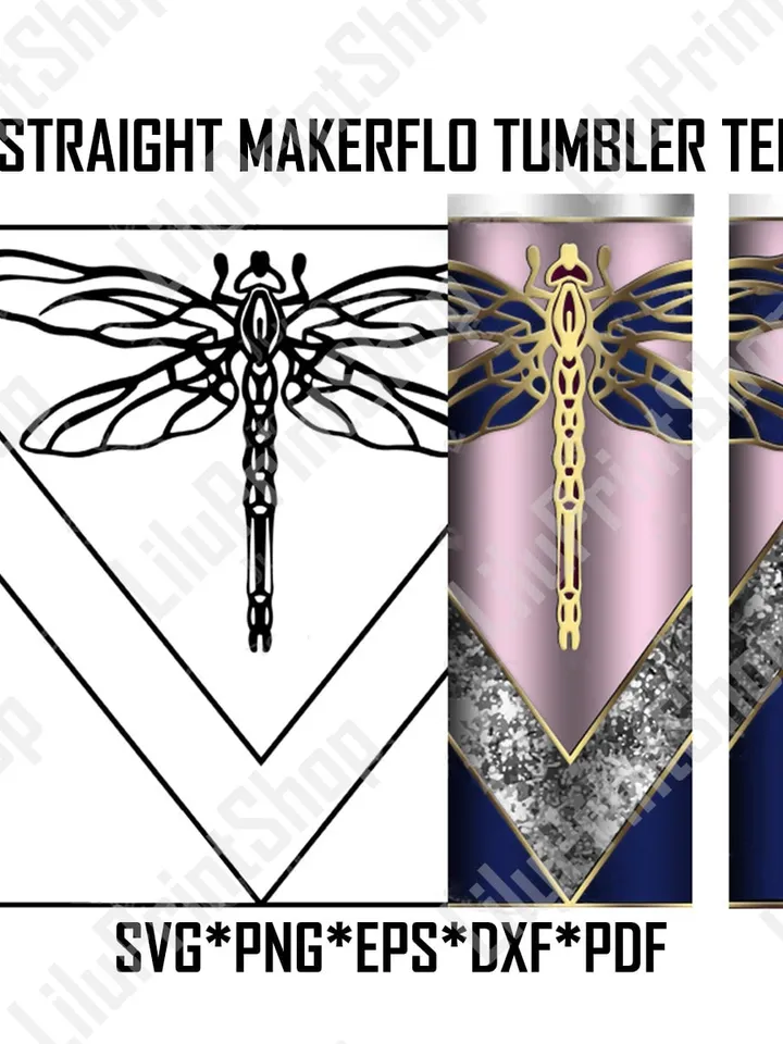 Vsplit Tumbler Template SVG for 30oz straight tumbler Makerflo Dragonfly Tumbler Template Dragonfly V split cut file 30oz Tumbler svg