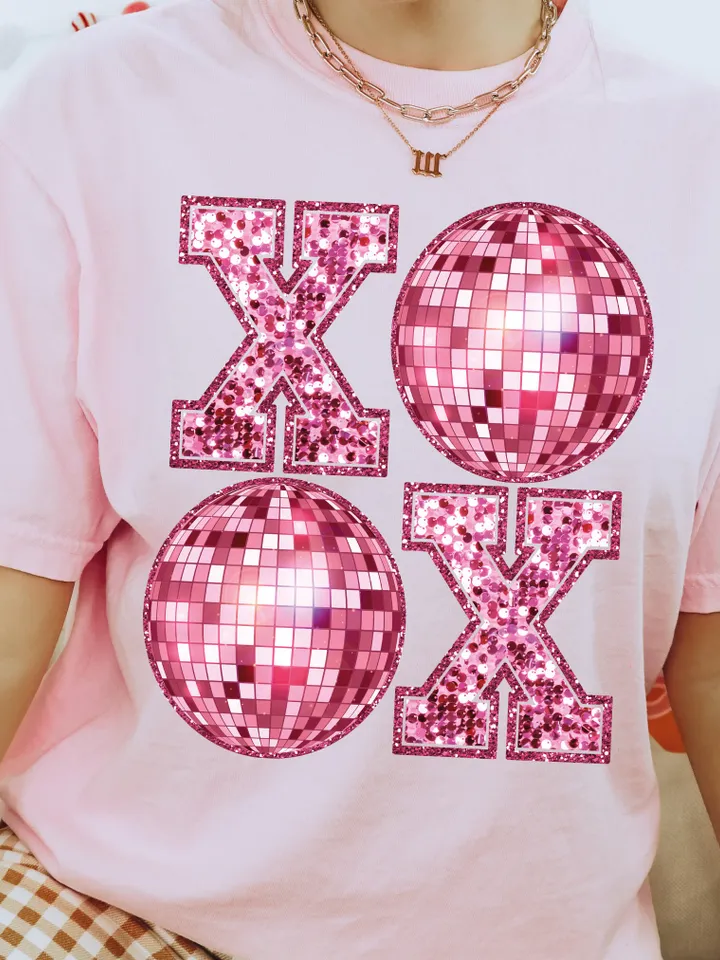 XOXO Faux Sequin PNG Disco Ball Valentine, Valentines Day Png, love png, Retro Valentines Png, Trendy Valentines Png, valentine shirt png