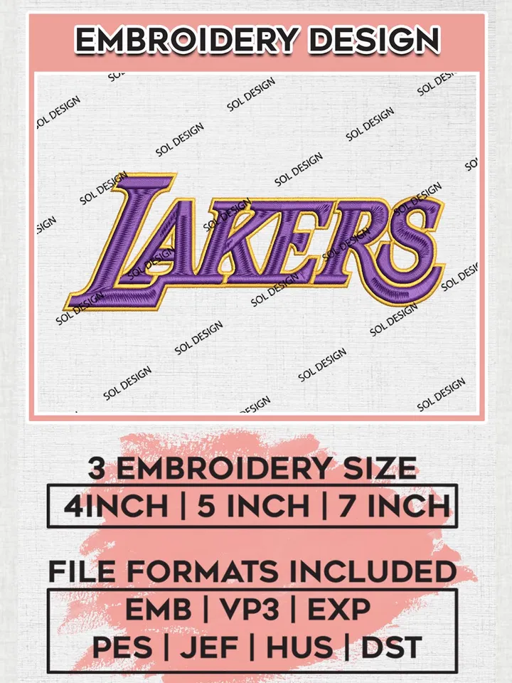 NBA Los Angeles Lakers Wordmark Logo Machine Embroidery Designs, Los Angeles Lakers Embroidery Design Files, NBA Machine Embroidery Designs, NBA Embroidery Designs, Digital Download