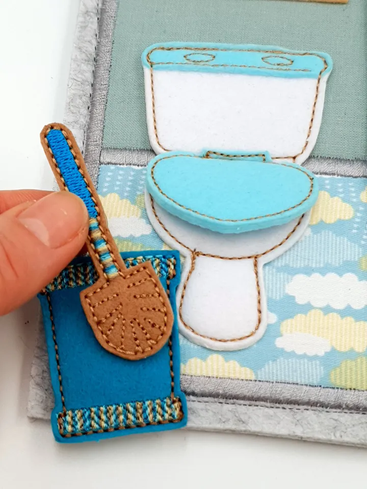 ITH Felt Dollhouse Bathroom Furniture Set | Miniature Toilet Cabinet Shelf Pattern | Embroidery Design 5x7 Hoop