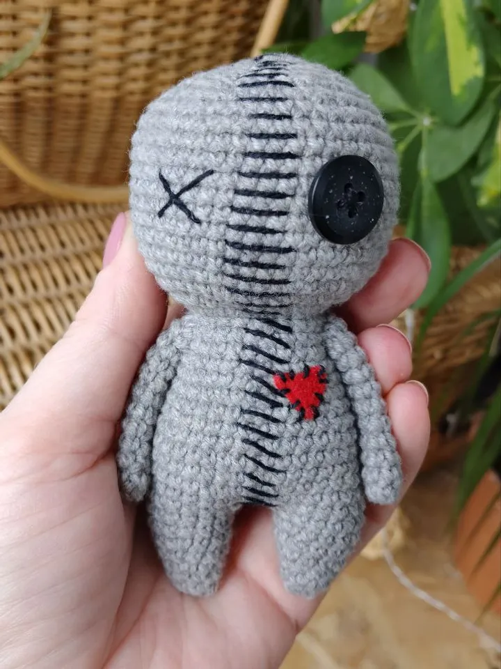 Creepy miniature voodoo doll with heart. Mini doll best gift for Valentine's day. Voodoo Doll Zombie gothic