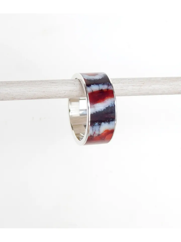 Unique mammoth tooth ring. Silver ring with a stabilized mammoth tooth.