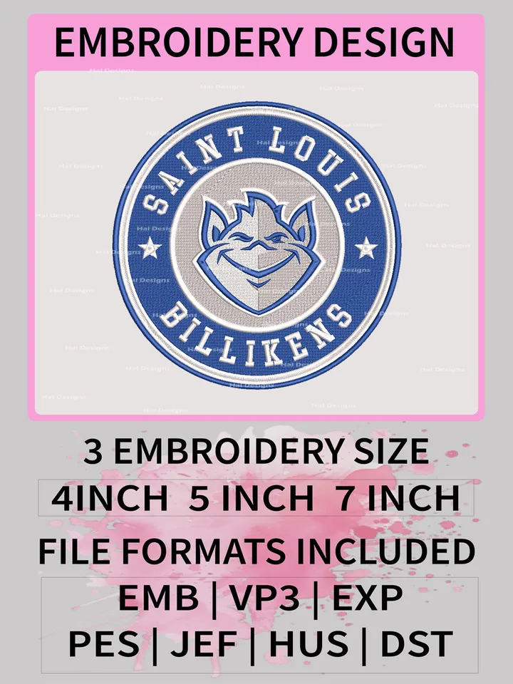 NCAA Saint Louis Billikens Logo Embroidery Files, Machine Embroidery Designs for College Sports Fans