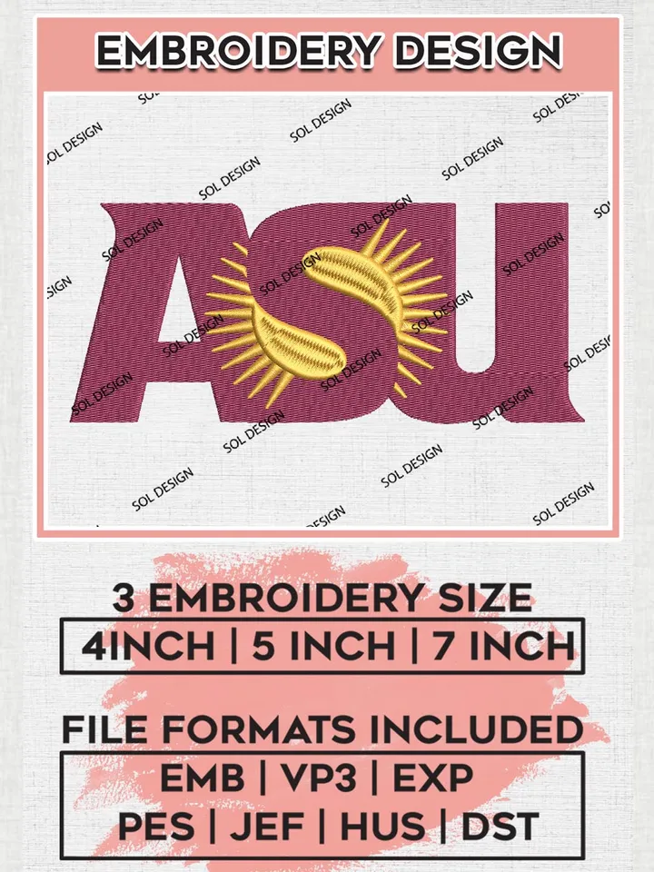 NCAA ASU Sun Devils Team Writing Logo Embroidery Design Files, NCAA Arizona State Sun Devils Machine Embroidery, NCAA Teams, 3 sizes, NCAA Machine embroidery designs, Digital Download