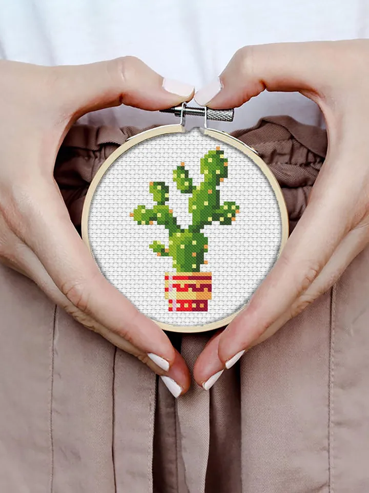 Cute cactus plant cross stitch pattern PDF download Small cross stitch chart, Cactus hand embroidery PDF, Potted plants, DIY Home decor #P22