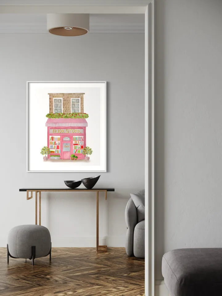 Book Store Watercolor Art  Print, Book Lover Gift, Bookshop Print, Library Art, french Art, Book Shop Art Print, Vintage Painting, Book Art