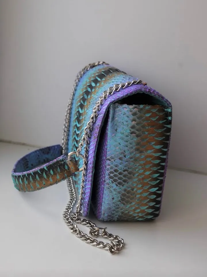 Genuine python skin crossbody bag | Summer women leather purse | designer bag | snakeskin bag | multicolor handbag | handmade bags| sale