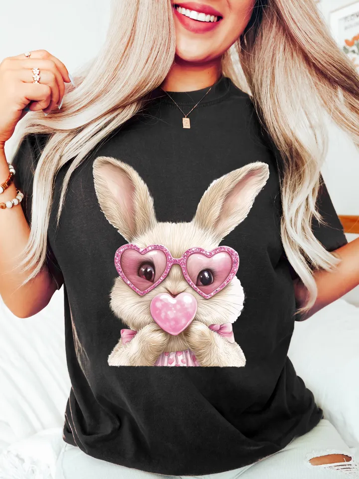 Retro Easter Bunny Blowing Bubble PNG, Vintage Happy Easter PNG, Funny Easter Bunnie Sunglasses Easter Holiday Sublimation Digital Download