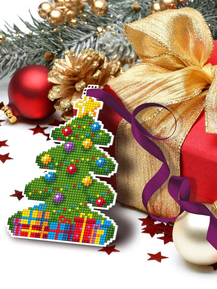 Christmas tree cross stitch pattern PDF download Double-sided christmas tree decor for plastic canvas, Christmas ornament digital PDF #N160