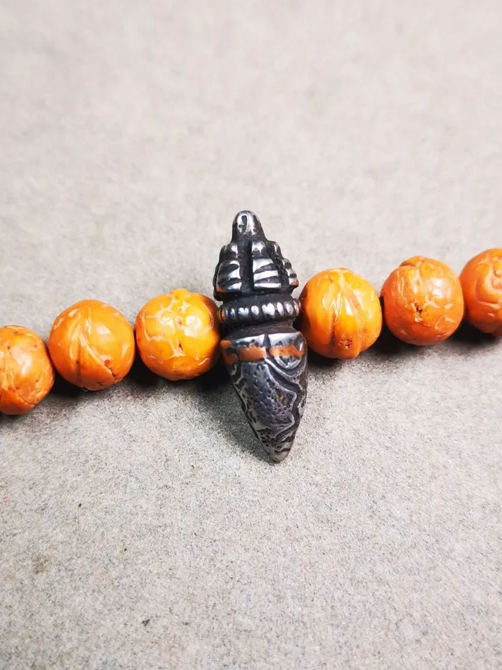 Gandhanra Handmade Tibetan Amulet,Stupa Pagoda Pendant Bead,Spacer Bead for Mala,Bag Hanging,Prayer Bead Accessories,0.9" × 0.3"