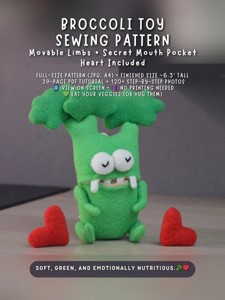 Plush Broccoli Toy Pattern – Fleece Softie PDF Tutorial