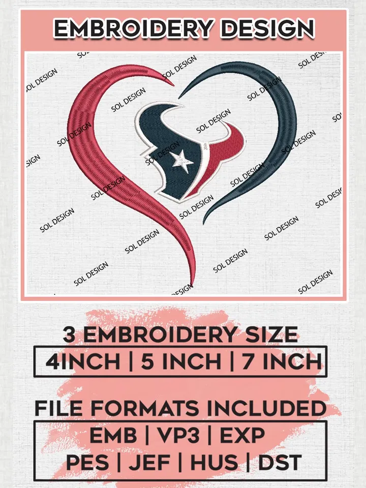 Houston Texans Embroidery Design Files, NFL Texans, NFL Embroidery Designs, NFL Houston Texans Machine Embroidery Design, Digital Download