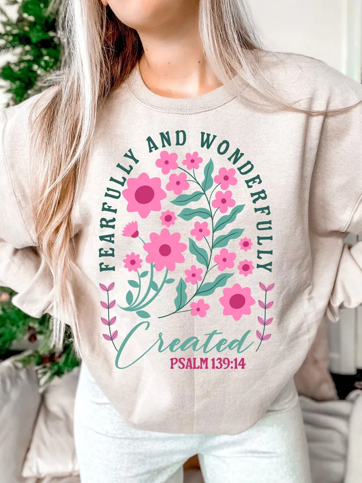 Fearfully and Wonderfully Png, Christian Floral Png, Retro Christian Png, Bible Verse Png, Wildflower Jesus Png, Sublimation Designs