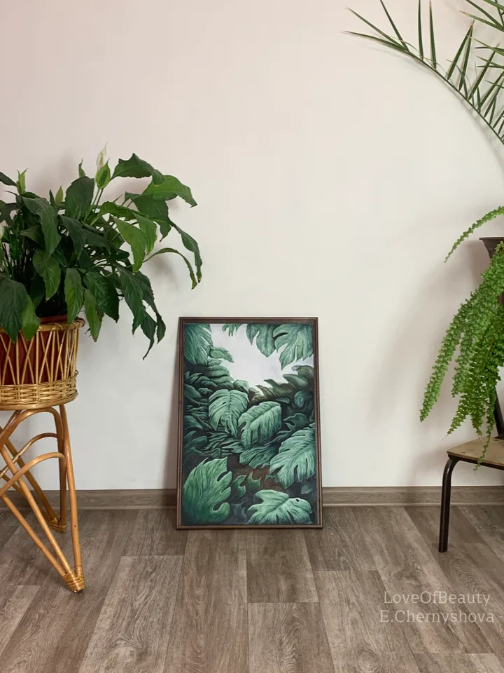 Interior design painting "Abstract green leaves"