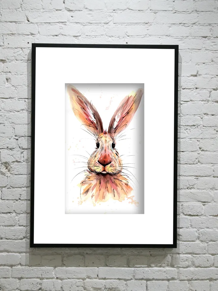 Hare Original watercolor, animal painting, wall decor, animals lover gift, 8x11 in bunny art by Anne Gorywine