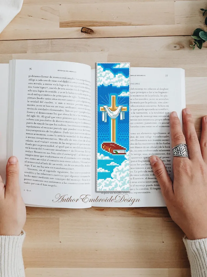 Christian bookmark cross stitch pattern PDF download Holy cross and bible cross stitch, Bookmark pattern digital PDF Bible accessories #B445