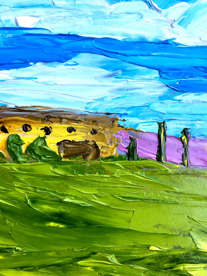 Tuscany Painting Landscape Original Art Lavender Artwork 8 by 8