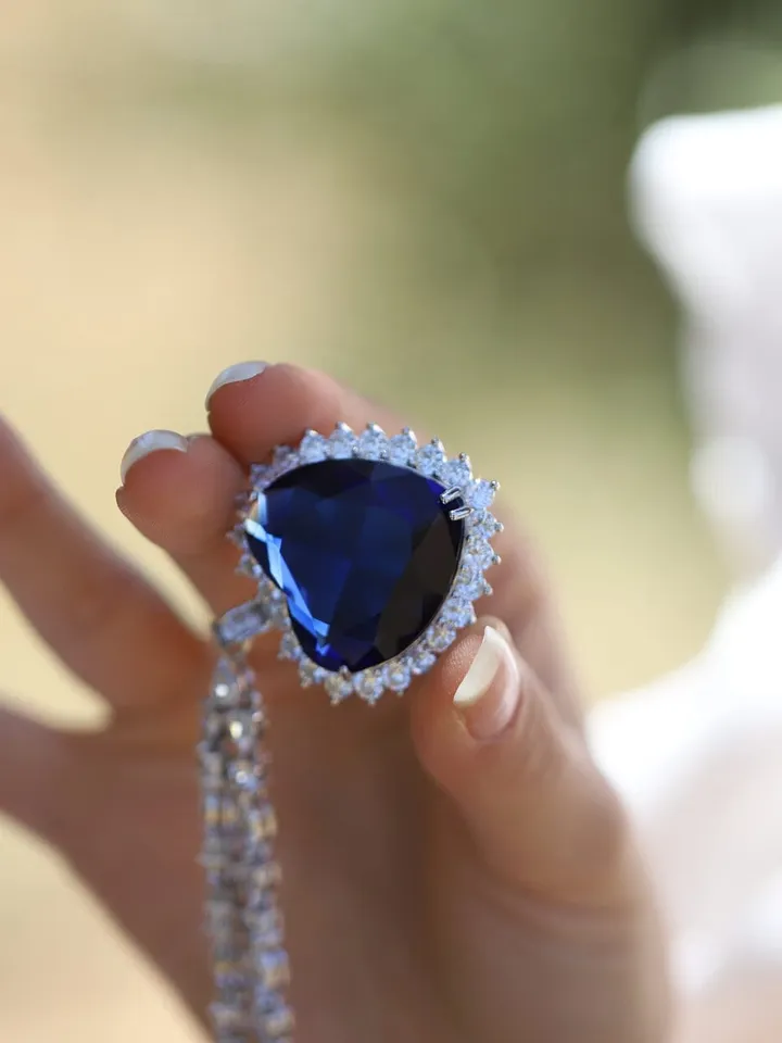 Cubic Zirconia Titanic Necklace Heart of Ocean Heart Blue Full Diamond CZ Wedding Anniversary Jewelry Gift For Her Party Bridal Necklace