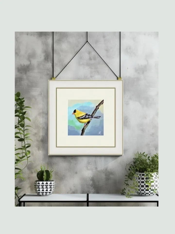 Original Oil Painting Yellow Bird Artwork Miniature Home Decor