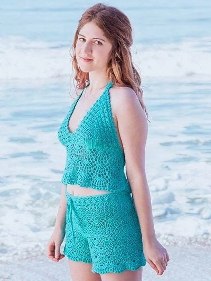 Crochet patterns top, shorts, Set crochet patterns , lace suits shorts crochet pattern