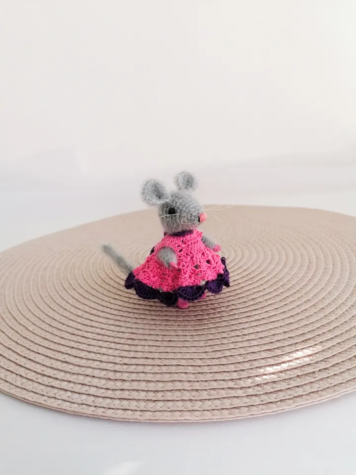 mouse in a crocheted dress
