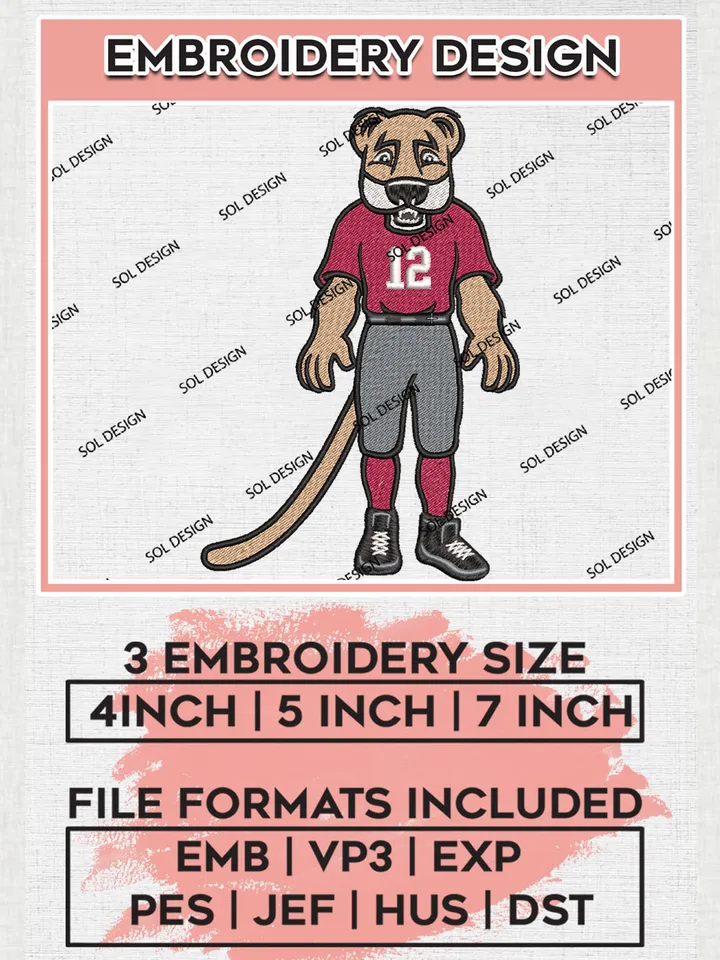 Washington State Cougars Football Team Mascot Logo Embroidery Design Files, NCAA Washington State Cougars Machine Embroidery, NCAA Teams, Game Day, 3 sizes, NCAA Machine embroidery designs, Digital Download