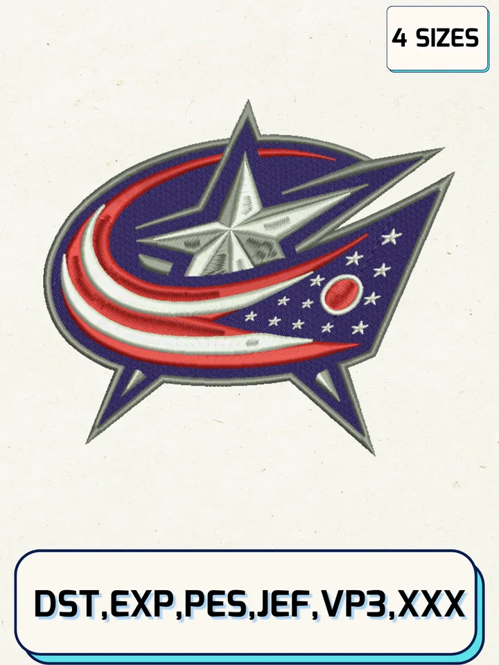 Blue Jackets Embroidery Design Files, NHL Logos Embroidery Designs, Machine Embroidery Files, 4 Sizes