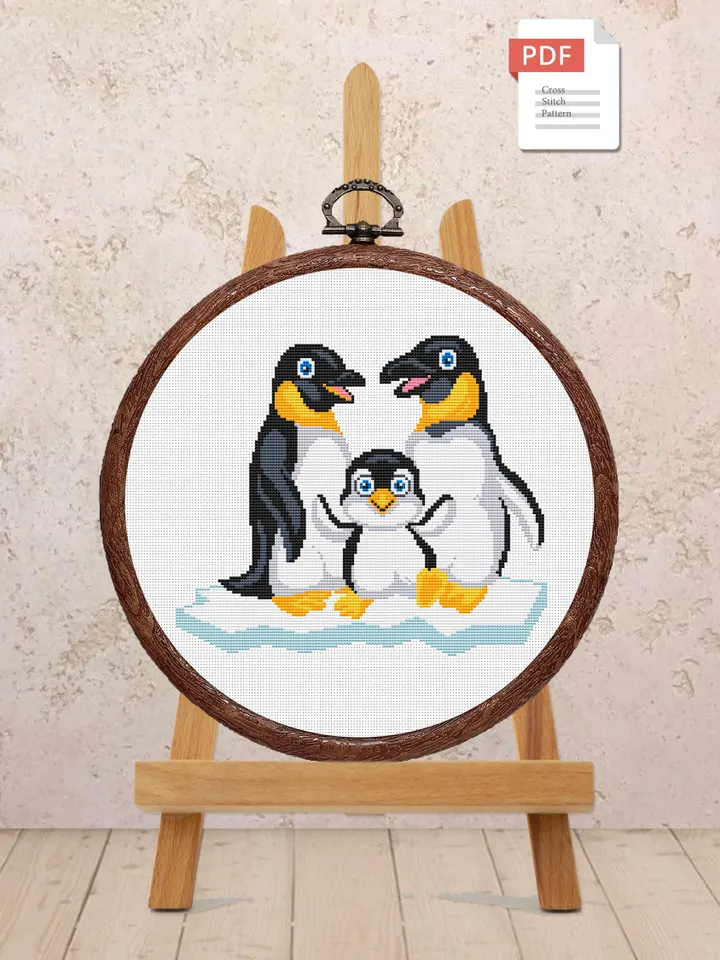 Penguin Family Cross Stitch Pattern, Animal Cross Stitch, Embroidery Penguin, Penguin Cross Stitch, Antarctica, Modern Cross Stitch #anm018