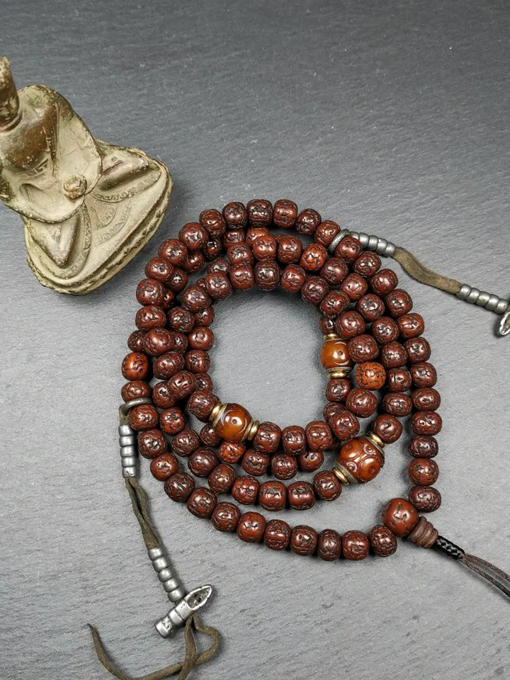Gandhanra Old Tibetan Rosary Beads,9mm Rudraksha Beads Mala Necklace,Prayer Beads, Circumference 90cm