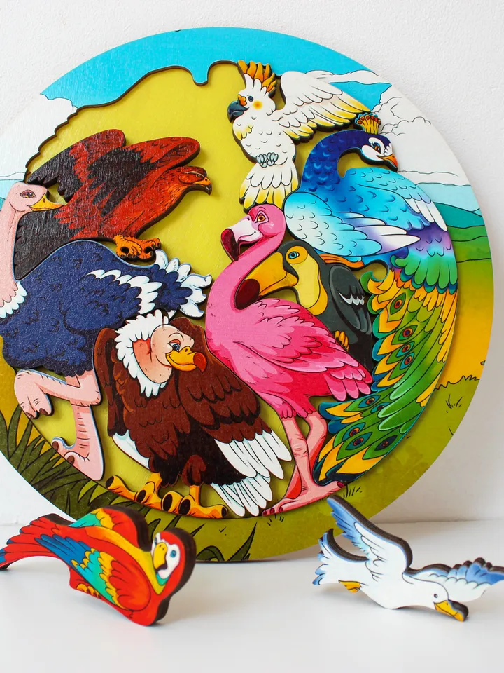 Wooden Puzzle - birds, Baby Toys Age 2 3 4 5 year, Wood Montessori Board game