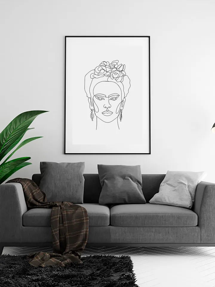 Frida Kahlo portrait single line sketch.