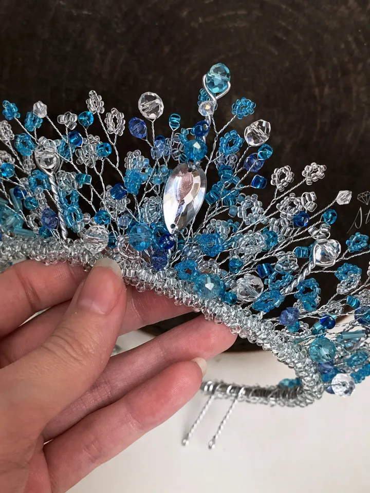 Light blue tiara,Blue princess headpiece,Light blue crown,Blue diadem,Clear blue crown,Bridal blue tiara,Prom Blue crown