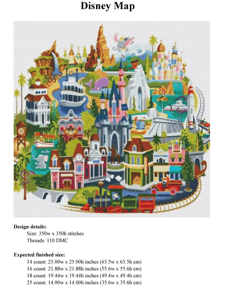 Disney Map Cross Stitch Pattern / Disney PDF Cross Stitch Chart / Disney Kingdom Cross Stitch / Mickey Mouse Cross Stitch Pattern