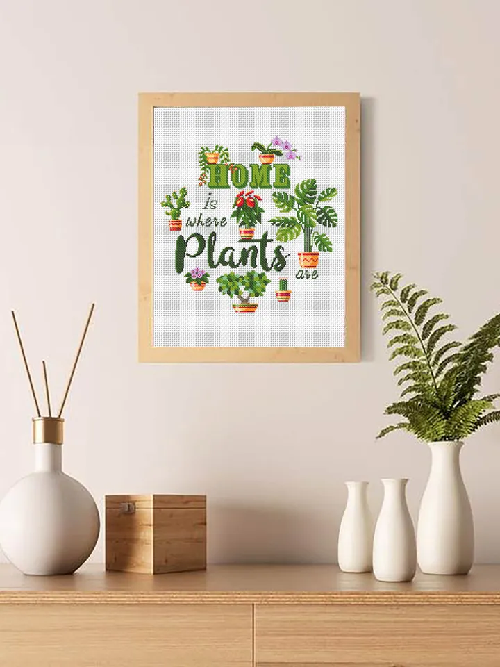 House Plants cross stitch pattern PDF Home is where plants, Plant lady, Funny quote cross stitch, Monstera leaves, Plant lover gift #P24