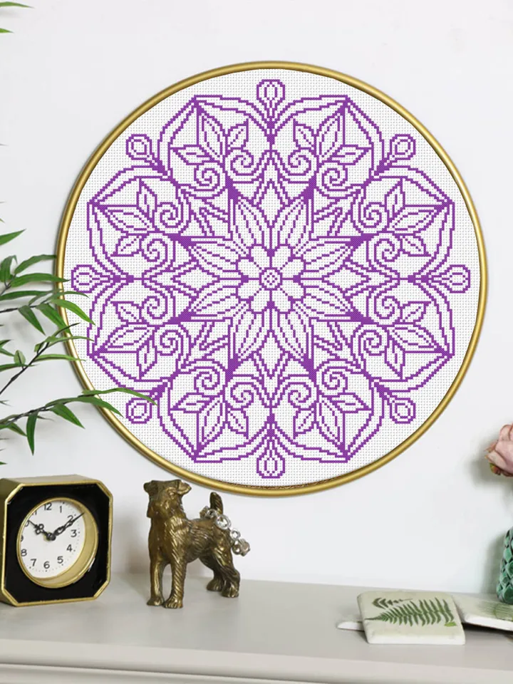 Mandala cross stitch pattern download PDF Easy mandala ornament embroidery PDF Monochrome cross stitch Floral ornament cross stitch #M139