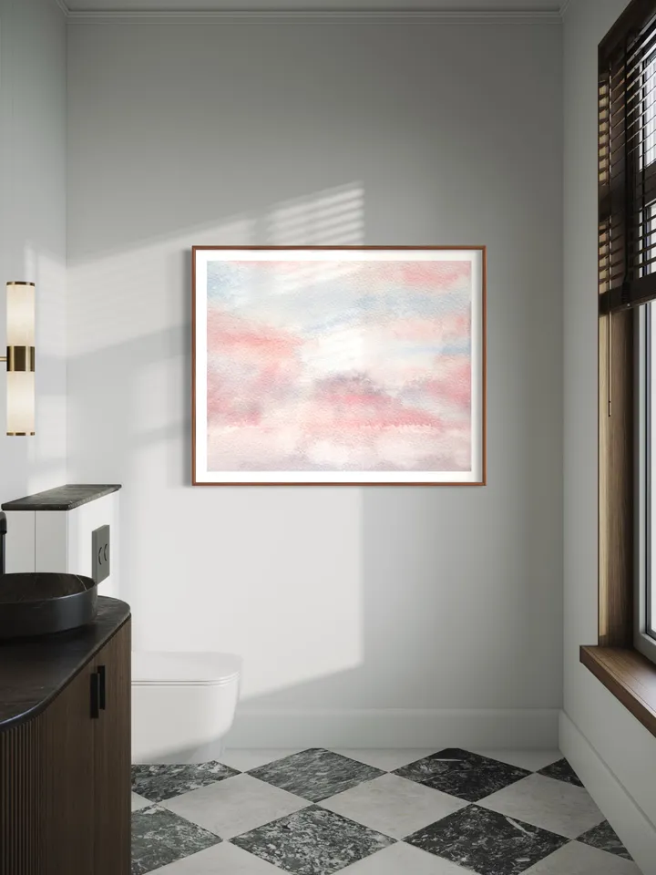 Pastel Cloud Print, Watercolor Painting, Cloud Art Print, Pink Sunset Print, Watercolor Sky, Above The Bed Art, Blush Pink Wall Art Print