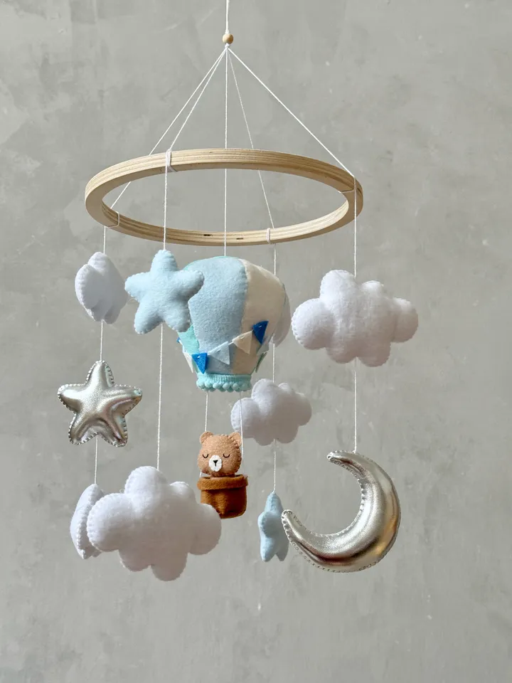 Adventure nursery crib mobile lion bear bunny, Hot air balloon mobile boy girl
