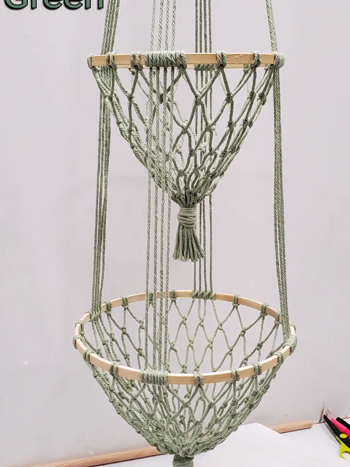 2 Tier Fruit Hammock Macrame Hanging Fruit Basket Kitchen Storage Solution Kitchen Organization Macrame Produce Net Strong Fruit Holder