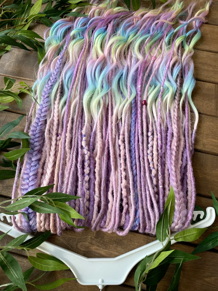 Pink purple to pastel rainbow synthetic curly De dreadlocks Ready to ship