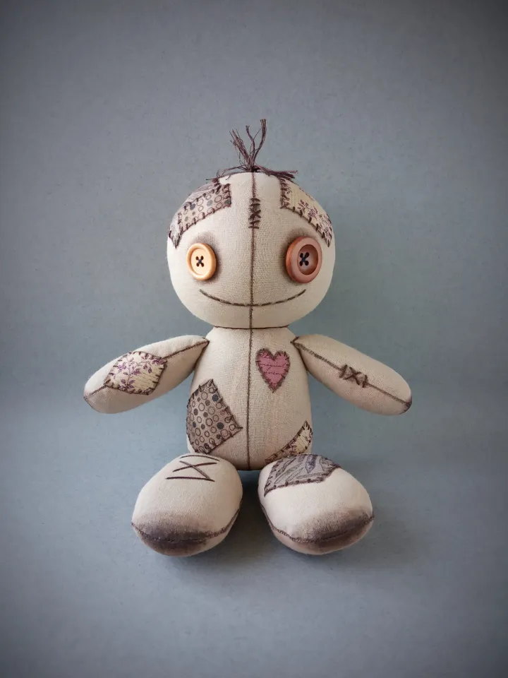 Handmade Doll With Button Eyes - Brown