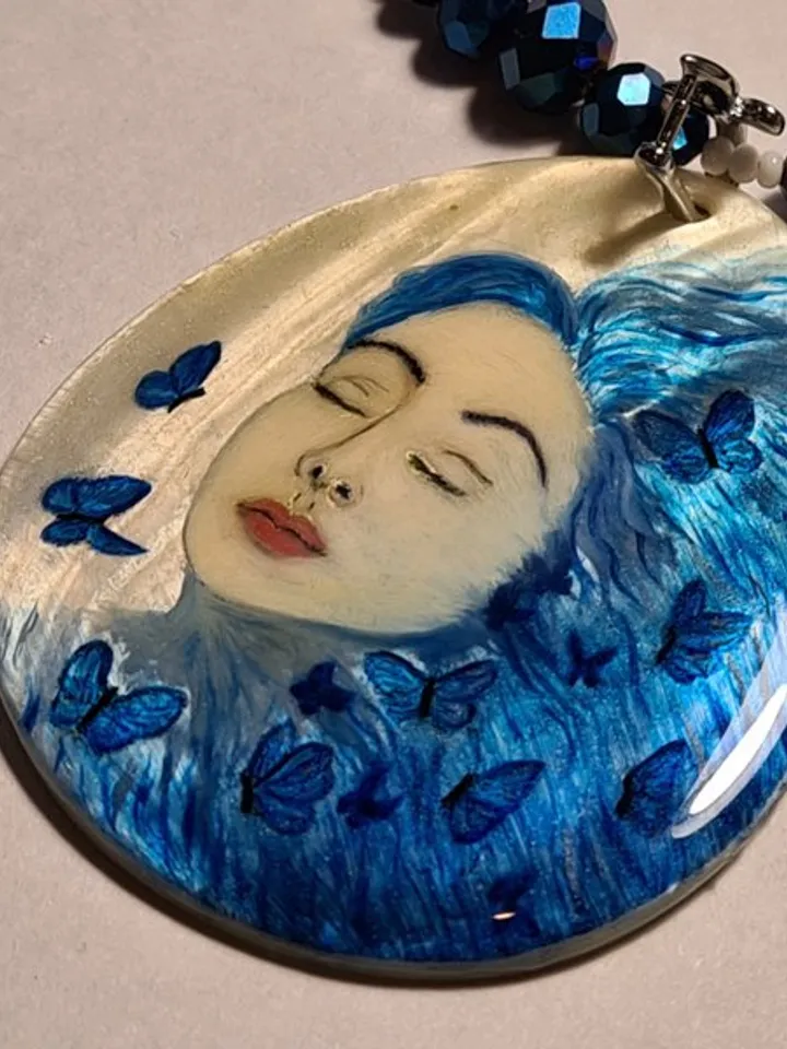 Hand painted jewelry, hand painted necklace, miniature painting on pearl pendant